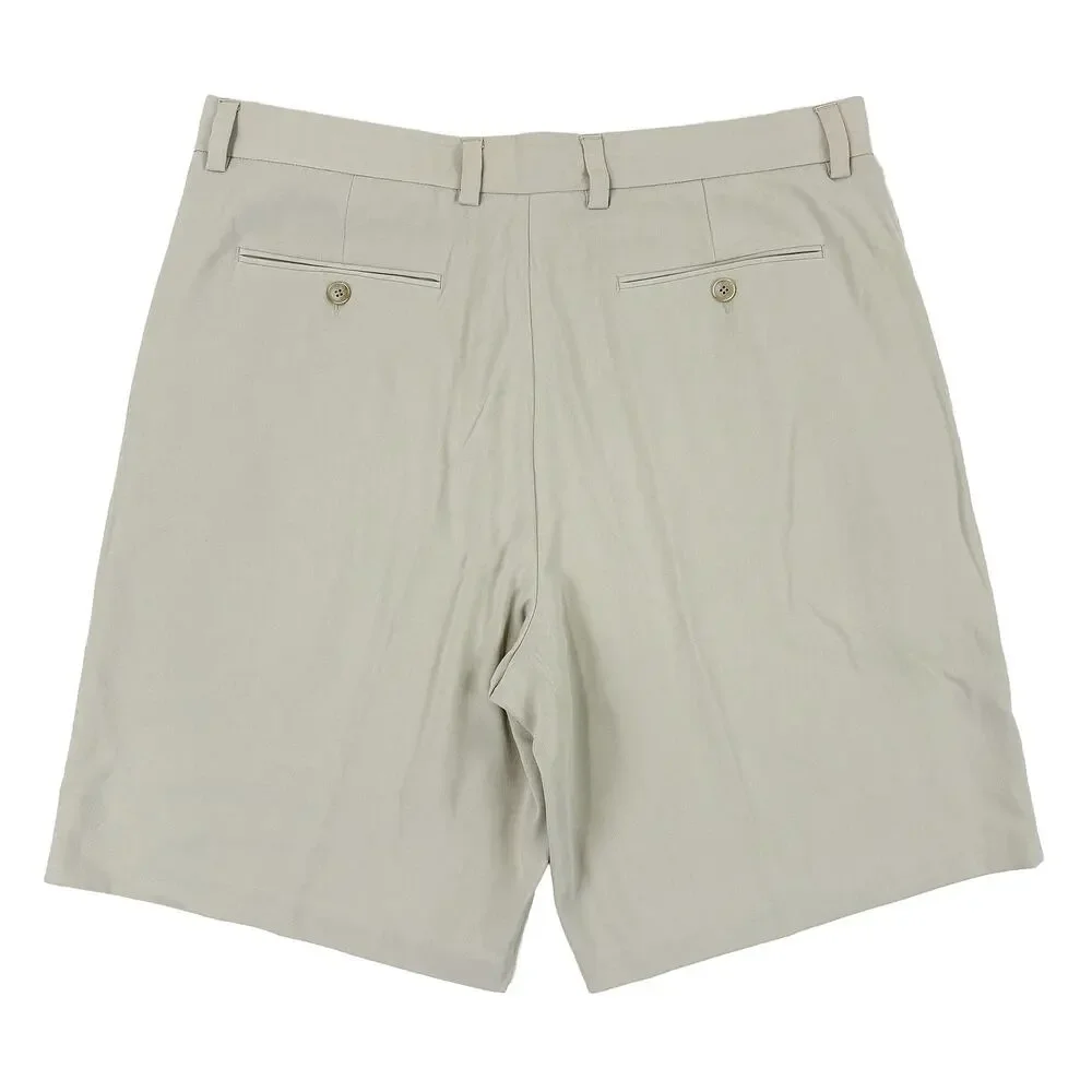Tommy Bahama 90% Silk Shorts Mens 35 Tan Khaki Flat Front Golf Luxury Resort